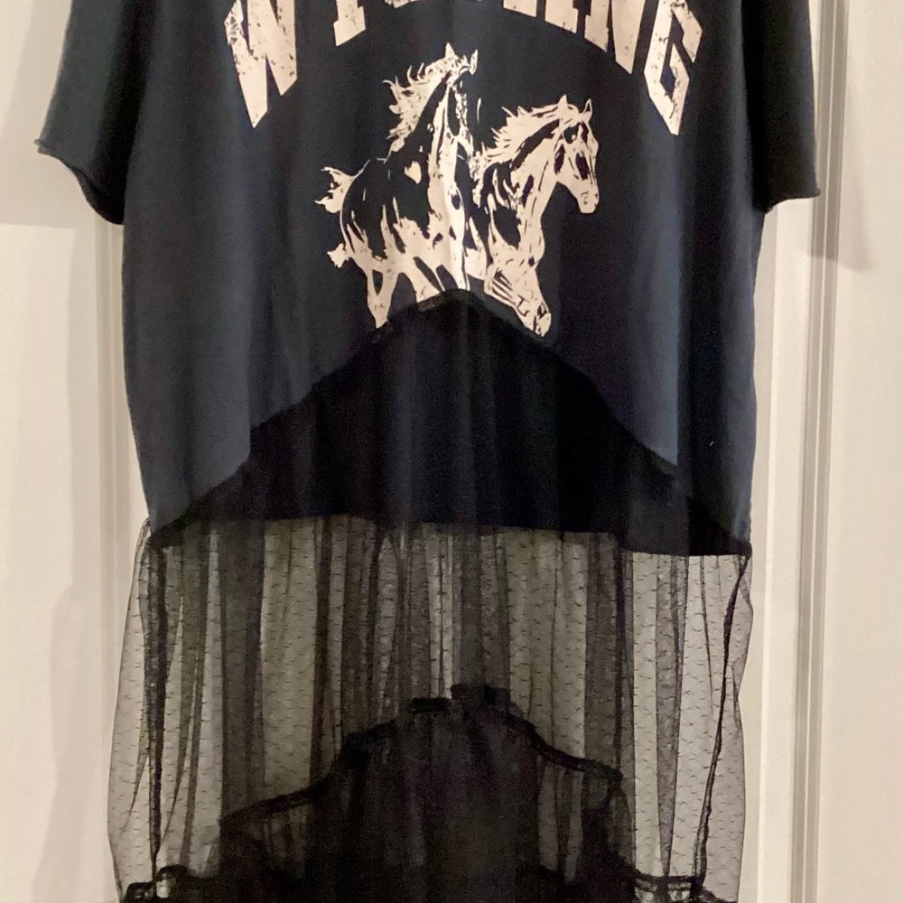 Chic Black Graphic Tunic with Sheer Detail